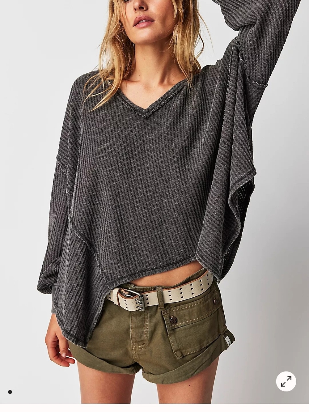 Free People We The Free Coralina Thermal Top M Black NWT Oversized $68